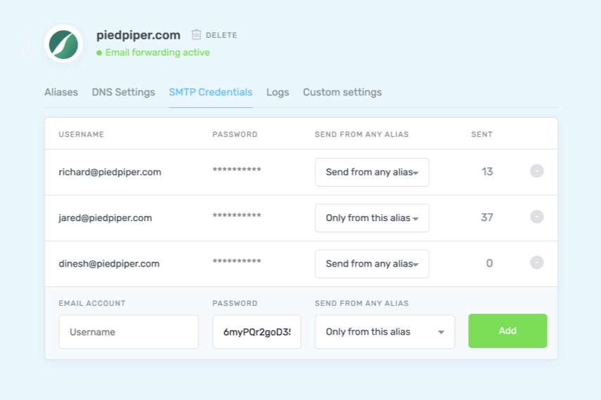 ImprovMX Custom SMTP interface
