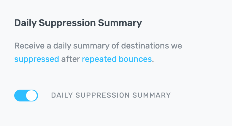 The Daily Suppression Summary toggle switched on in domain settings